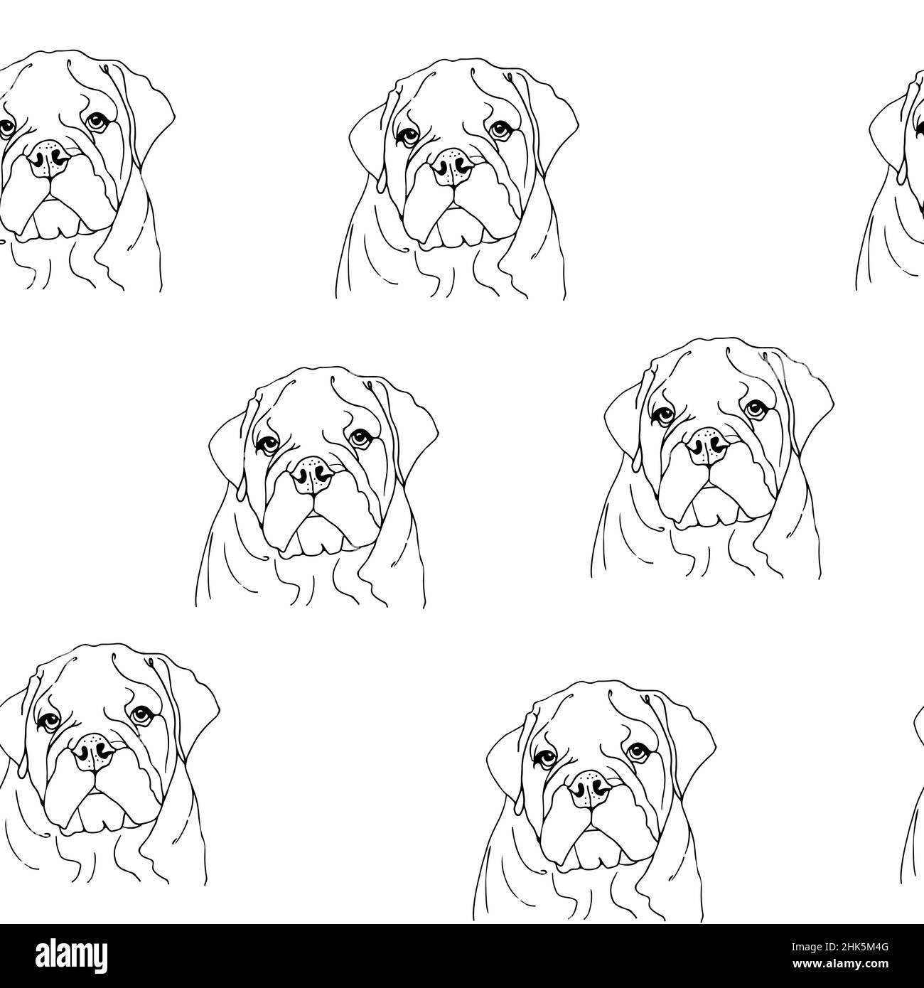 English Bulldog vector seamless pattern, hand drawn background with sketch of a dog Stock Vector