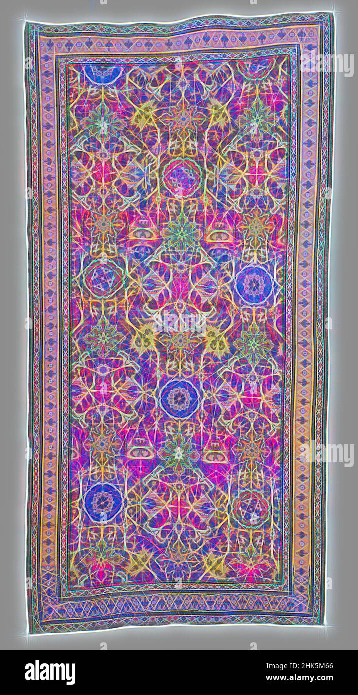 Inspired by Kuba Carpet with Afshan Pattern on Blue Ground, Transcaucasian, early 19th century, Wool, Kuba, Kuba raion, Caucasus, Azerbaijan, Asia, Karabagh, Herat, Caucasus, Afghanistan, Asia, Coverings & hangings, textiles, 12 ft. 7 in. x 75 in. (383.5 x 190.5 cm, Reimagined by Artotop. Classic art reinvented with a modern twist. Design of warm cheerful glowing of brightness and light ray radiance. Photography inspired by surrealism and futurism, embracing dynamic energy of modern technology, movement, speed and revolutionize culture Stock Photo