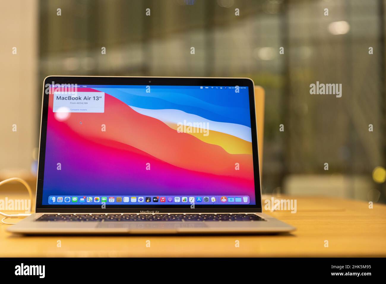 Dubai, UAE - May 22, 2021: Apple Macbook Air 13 Presents On Showcase. Apple Store in Mall of the Emirates, Dubai Stock Photo