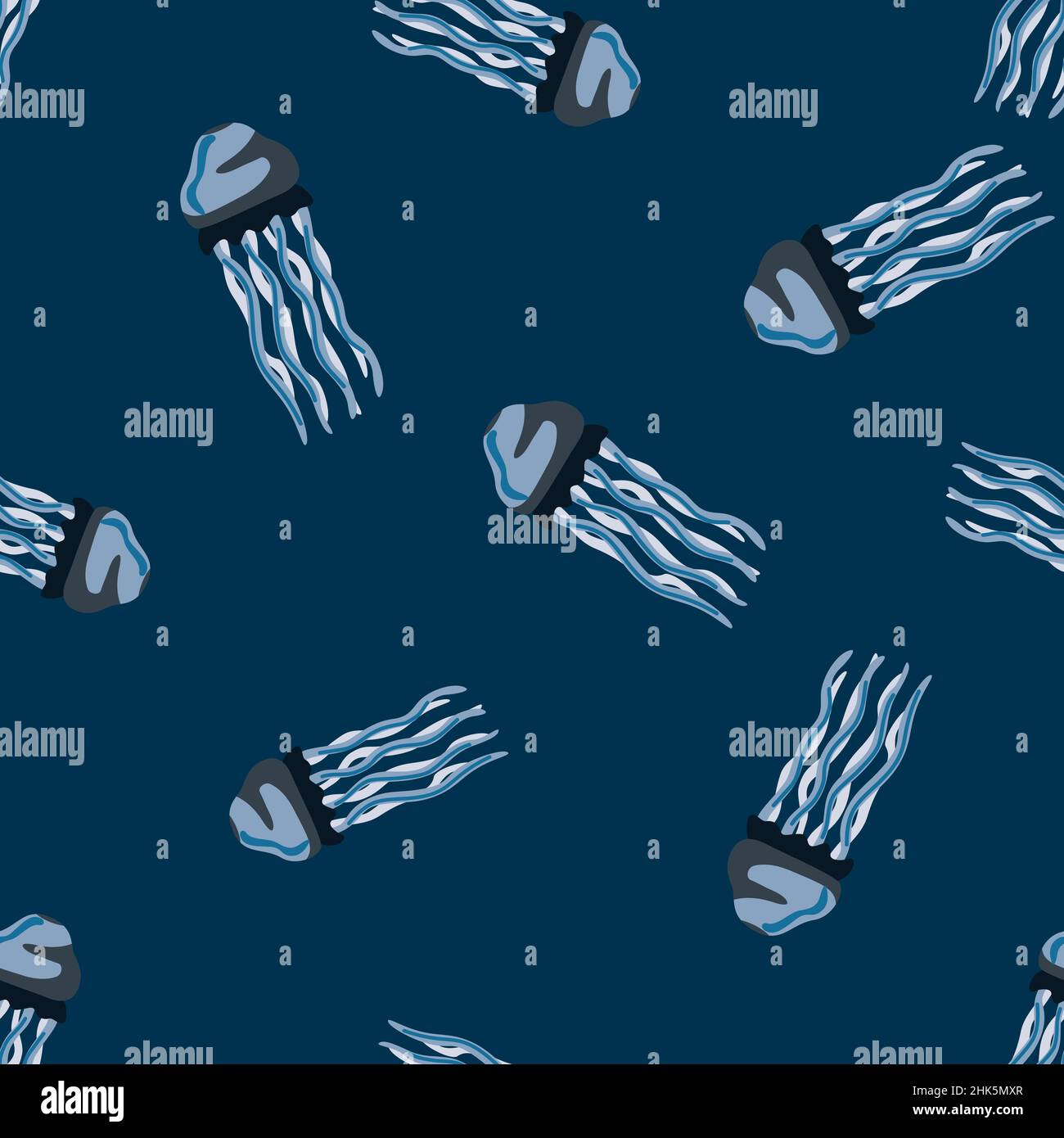 Seamless pattern jellyfish on dark blue background. Modern ornament ...