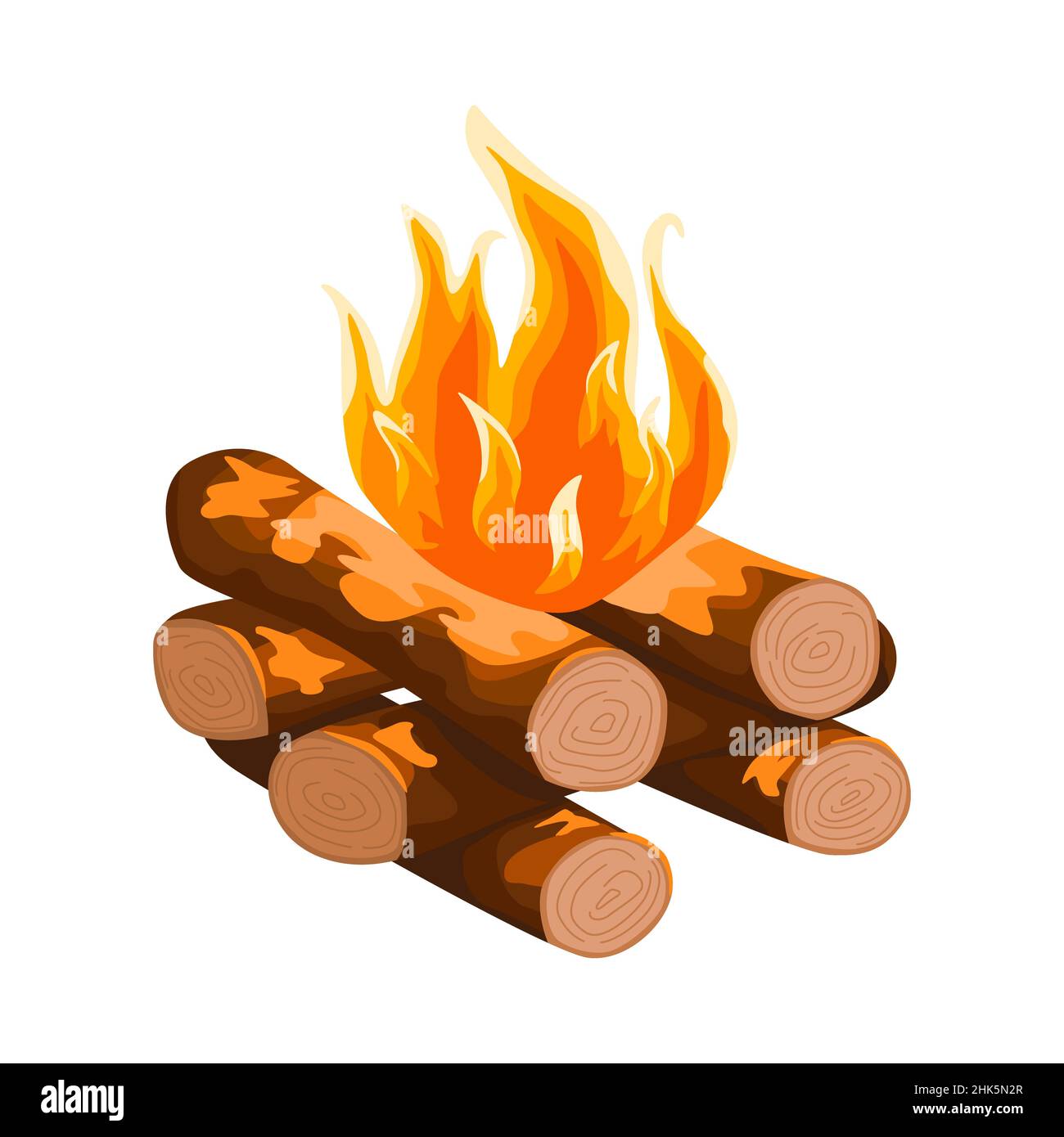 Log cabin campfire isolated on white background. Hiking fireplace in flat style. Cartoon vector illustration for any purpose. Stock Vector