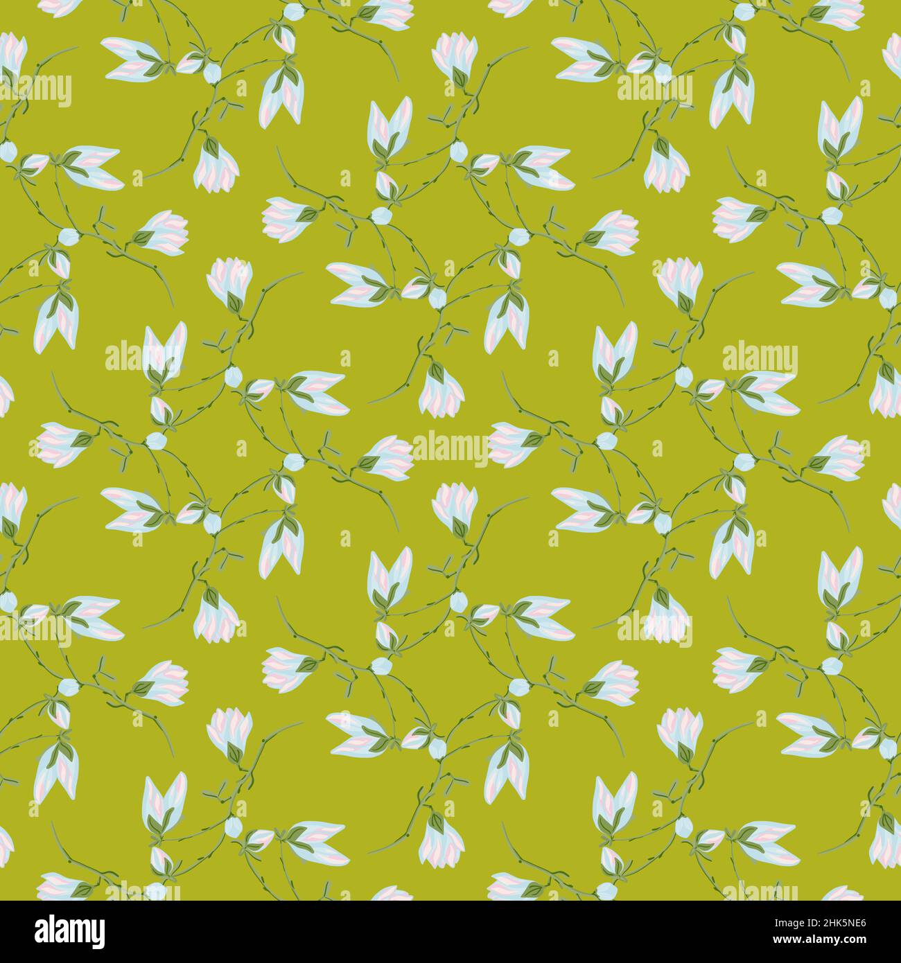 Seamless pattern Magnolias on green background. Beautiful ornament with ...