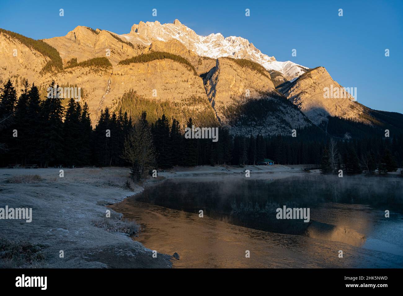 Cascade Mountain from Cascade Ponds, Banff National Park, Alberta, Canada, Stock Photo