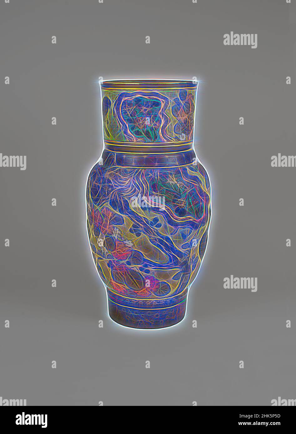 Inspired by Vase, Ernest Chaplet, French, 1835–1909, Haviland and Company, American and French, 1864–1931, 1882–85, Stoneware with matte glaze and gilding, Made in France, Europe, Ceramics, containers, 27 1/2 x 14 in. (69.9 x 35.6 cm, Reimagined by Artotop. Classic art reinvented with a modern twist. Design of warm cheerful glowing of brightness and light ray radiance. Photography inspired by surrealism and futurism, embracing dynamic energy of modern technology, movement, speed and revolutionize culture Stock Photo