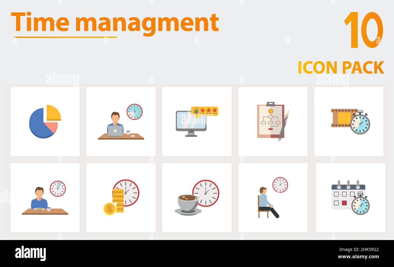 Time Management icon set. Collection of simple elements such as the pie ...