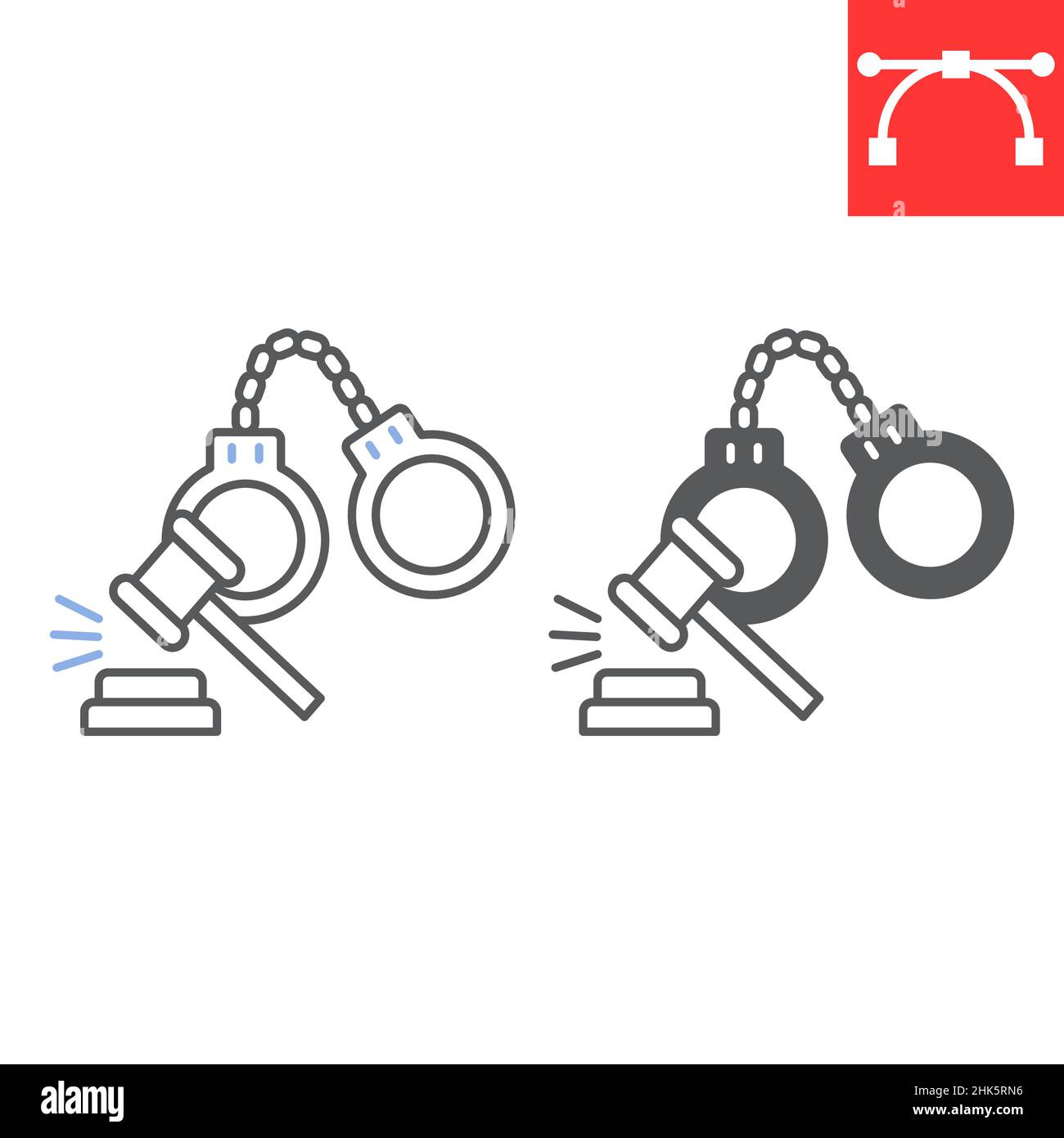 Criminal law line and glyph icon, prison and justice, handcuffs vector icon, vector graphics, editable stroke outline sign, eps 10. Stock Vector