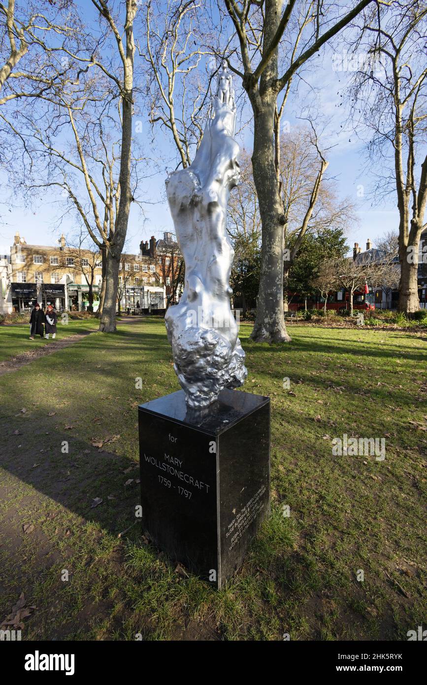 London statue; the monument to Mary Wollstonecraft, sculpture by Maggi Hambling, Newington Green, Islington North London UK Stock Photo