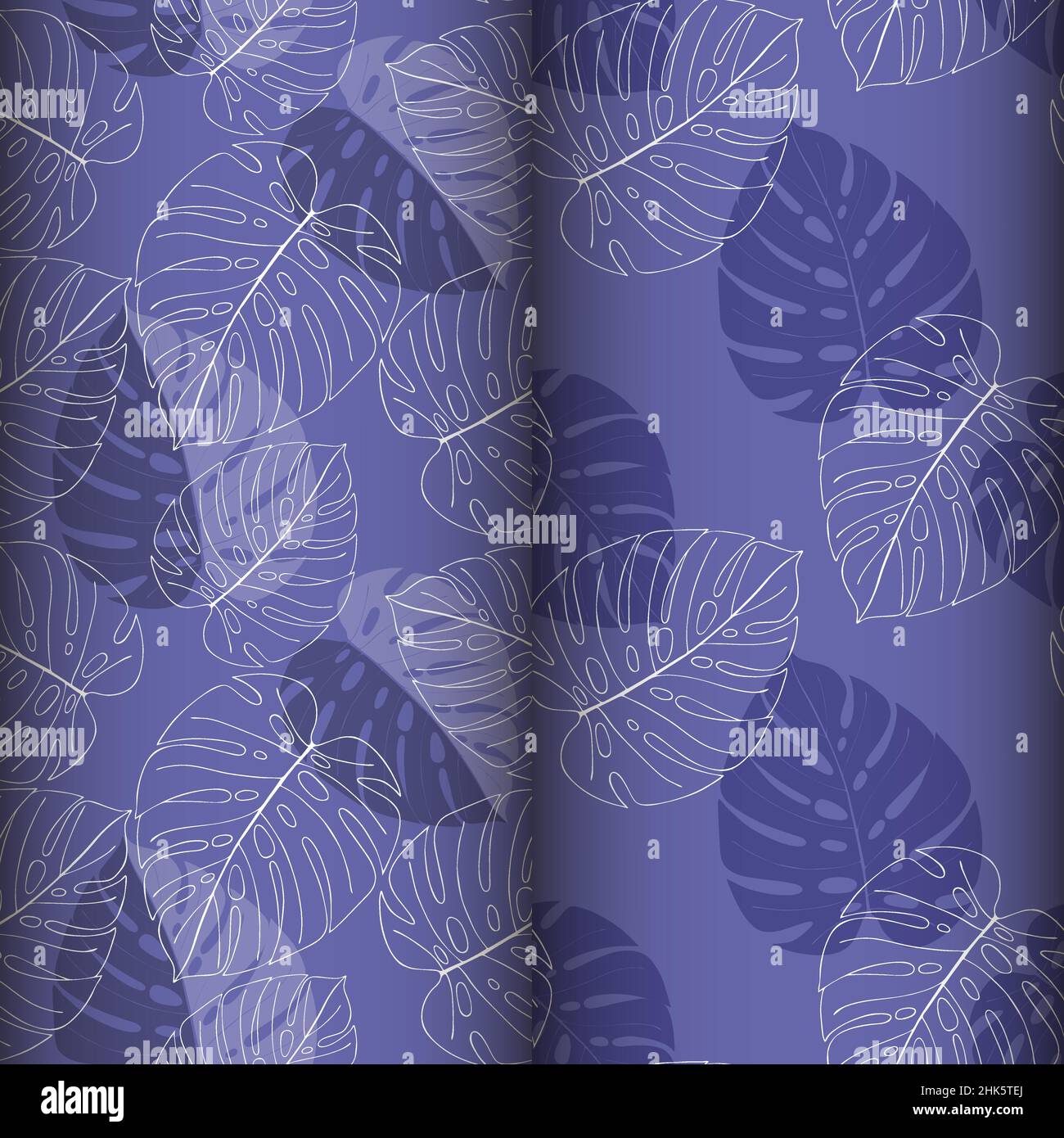 Monestra Pattern Monstera pattern set, doodle leaves, white color and Very Peri trend ...