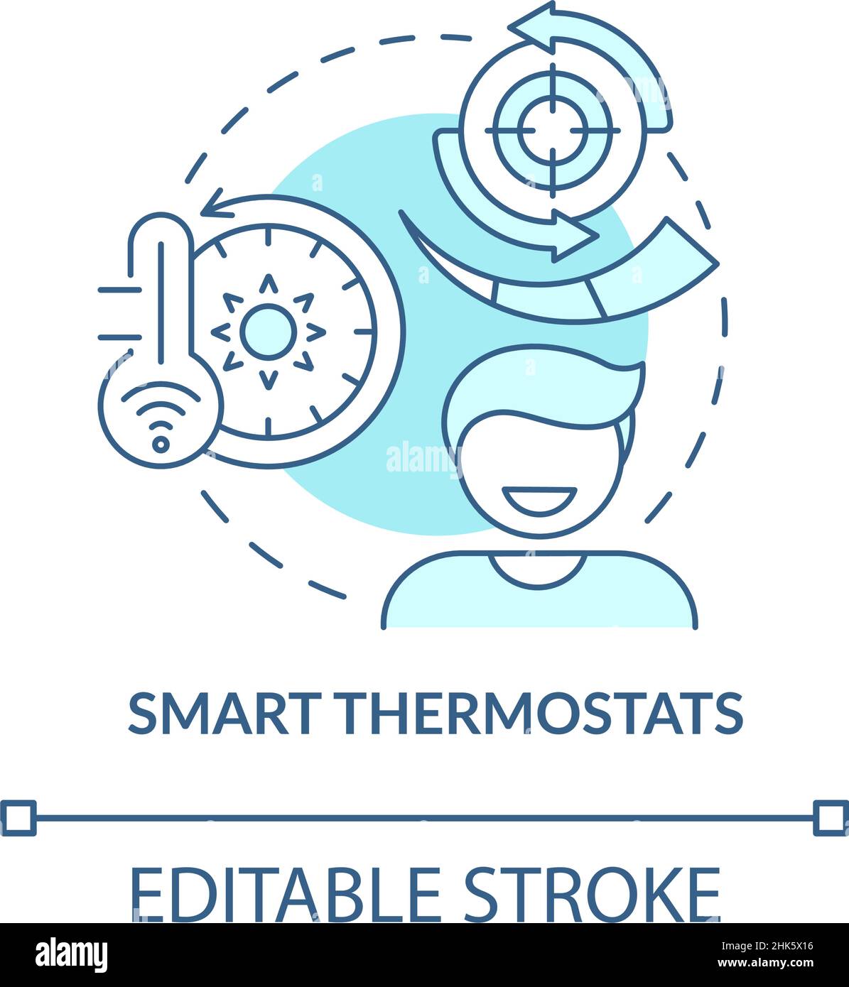 Smart thermostats turquoise concept icon Stock Vector