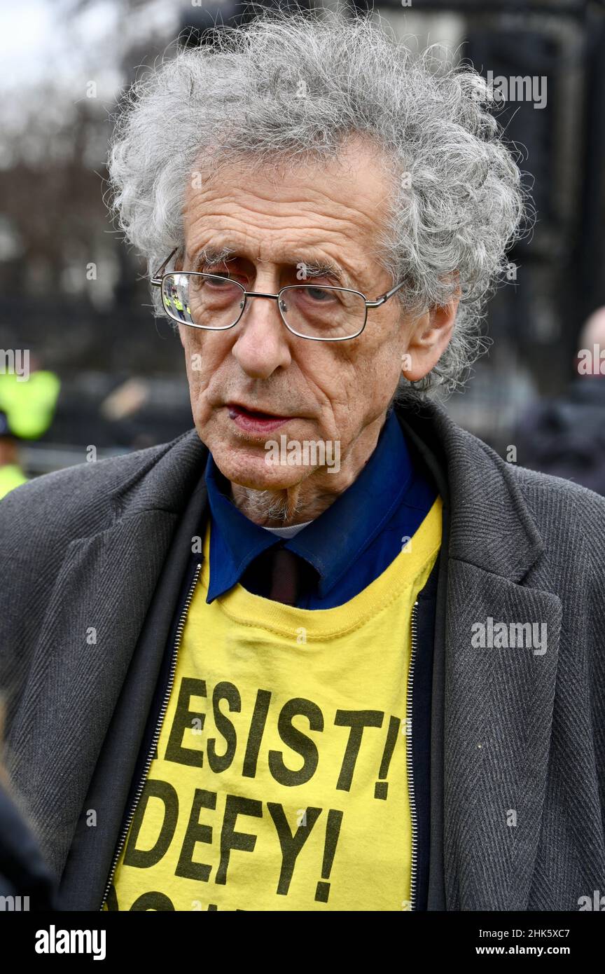 London, UK. Piers Corbyn, Anti Vax protesters gathered in Parliament Square opposite the Houses of Parliament. Stock Photo