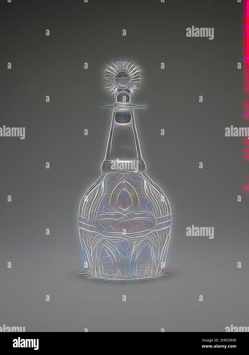 Inspired by Decanter, American, 1825–45, Mold-blown colorless glass, Sandwich, Massachusetts, United States, North and Central America, Glassware, decanter, height: 8 11/16 in. (22 cm, Reimagined by Artotop. Classic art reinvented with a modern twist. Design of warm cheerful glowing of brightness and light ray radiance. Photography inspired by surrealism and futurism, embracing dynamic energy of modern technology, movement, speed and revolutionize culture Stock Photo