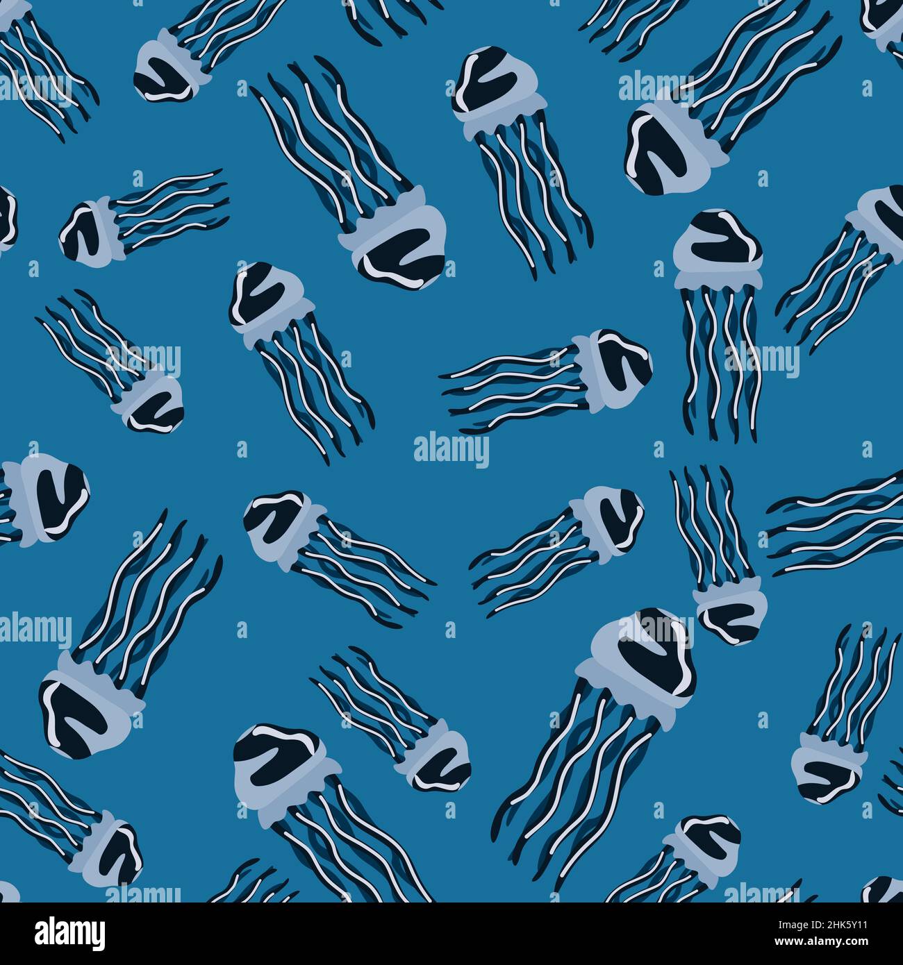 Seamless pattern jellyfish on blue background. Modern ornament with sea ...