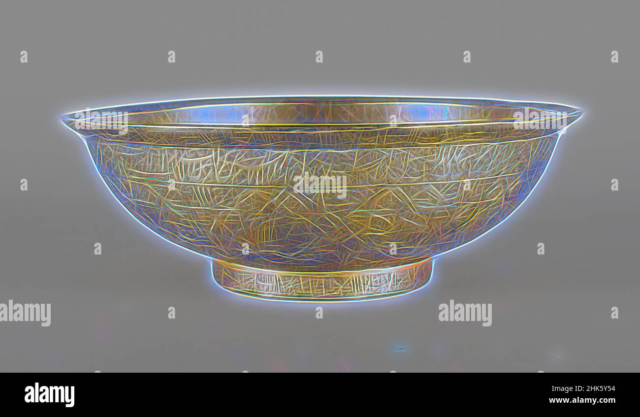 Inspired by Divination Bowl with Design of Zodiac Signs and Arabic Inscriptions, Persian, Safavid period, 1501–1722, 16th century, Brass, Made in Iran, Asia, Metalwork, 3 x 8 13/16 in. (7.6 x 22.4 cm, Reimagined by Artotop. Classic art reinvented with a modern twist. Design of warm cheerful glowing of brightness and light ray radiance. Photography inspired by surrealism and futurism, embracing dynamic energy of modern technology, movement, speed and revolutionize culture Stock Photo