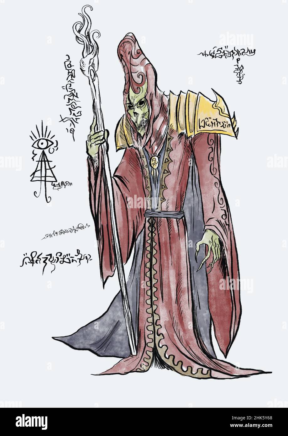 Necronomicon magic page with monsters and demons Stock Photo - Alamy