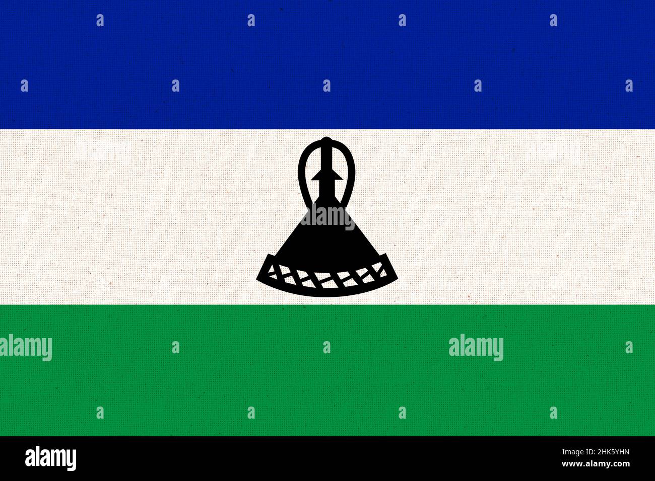 Flag of Lesotho. Lesotho flag on fabric surface. Fabric Texture. national symbol. Kingdom of Lesotho Stock Photo