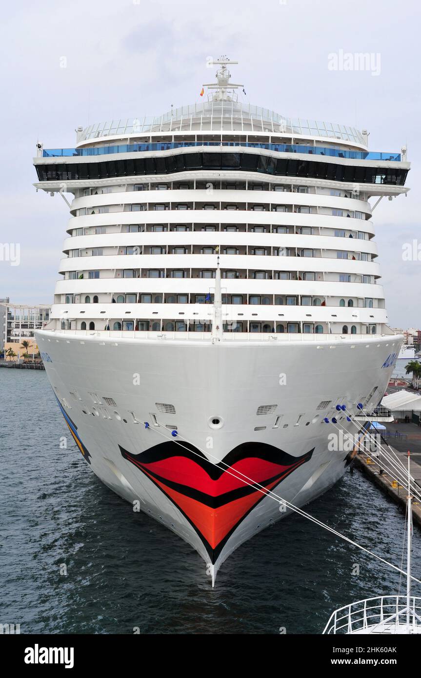 Bow view of the cruise ship Aida Nova in dock Stock Photo