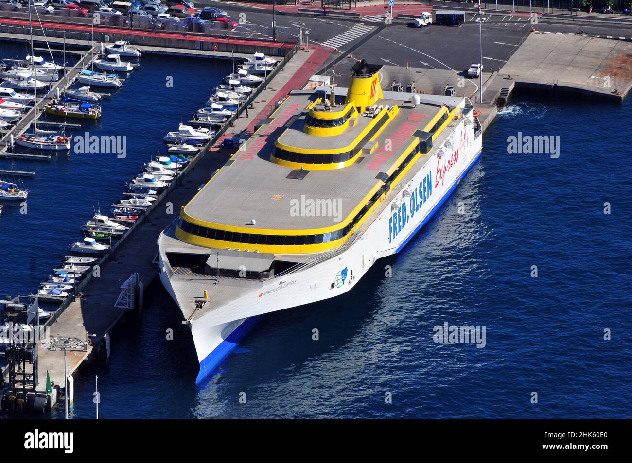Fred Olsen Express ferry in the port of Santa Cruz de la Palma, Canary Islands Stock Photo