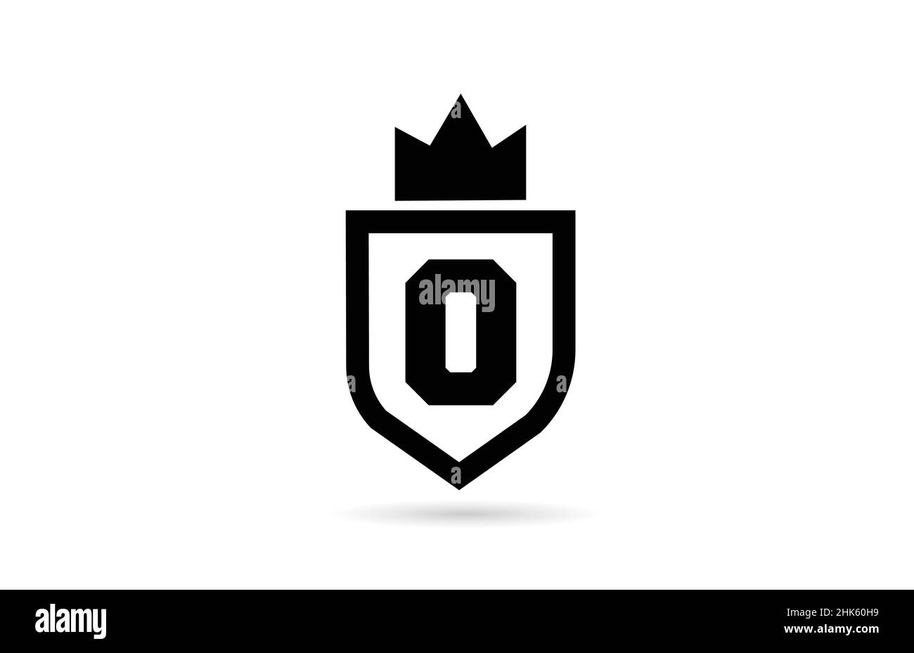 black and white O alphabet letter logo icon with shield and king crown ...