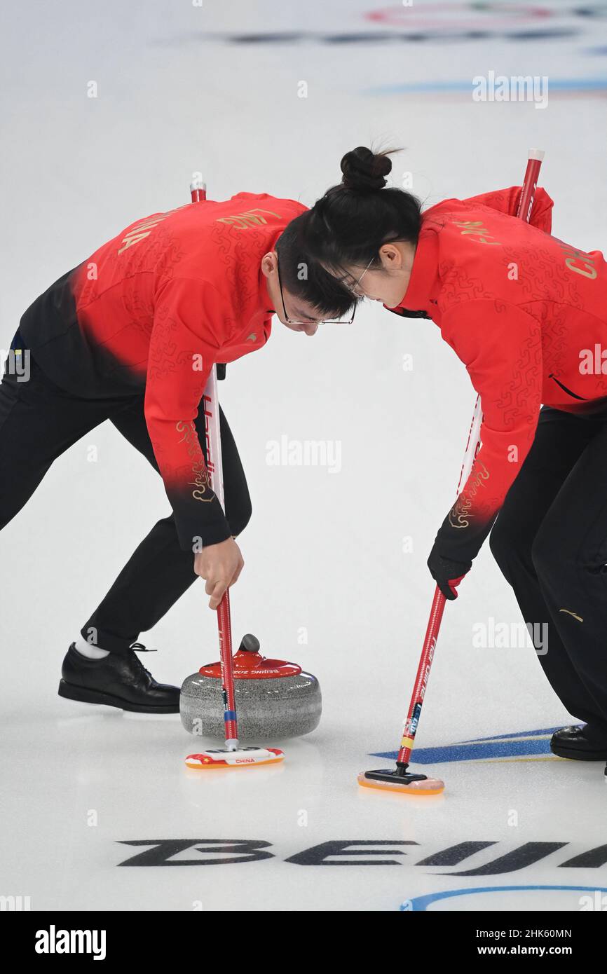 Beijing, China. 2nd Feb, 2022. Ling Zhi (L) and Fan Suyuan of China ...