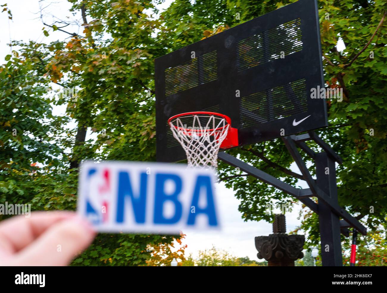 September 15, 2021, Chicago, USA, A basketball hoop on a sports field