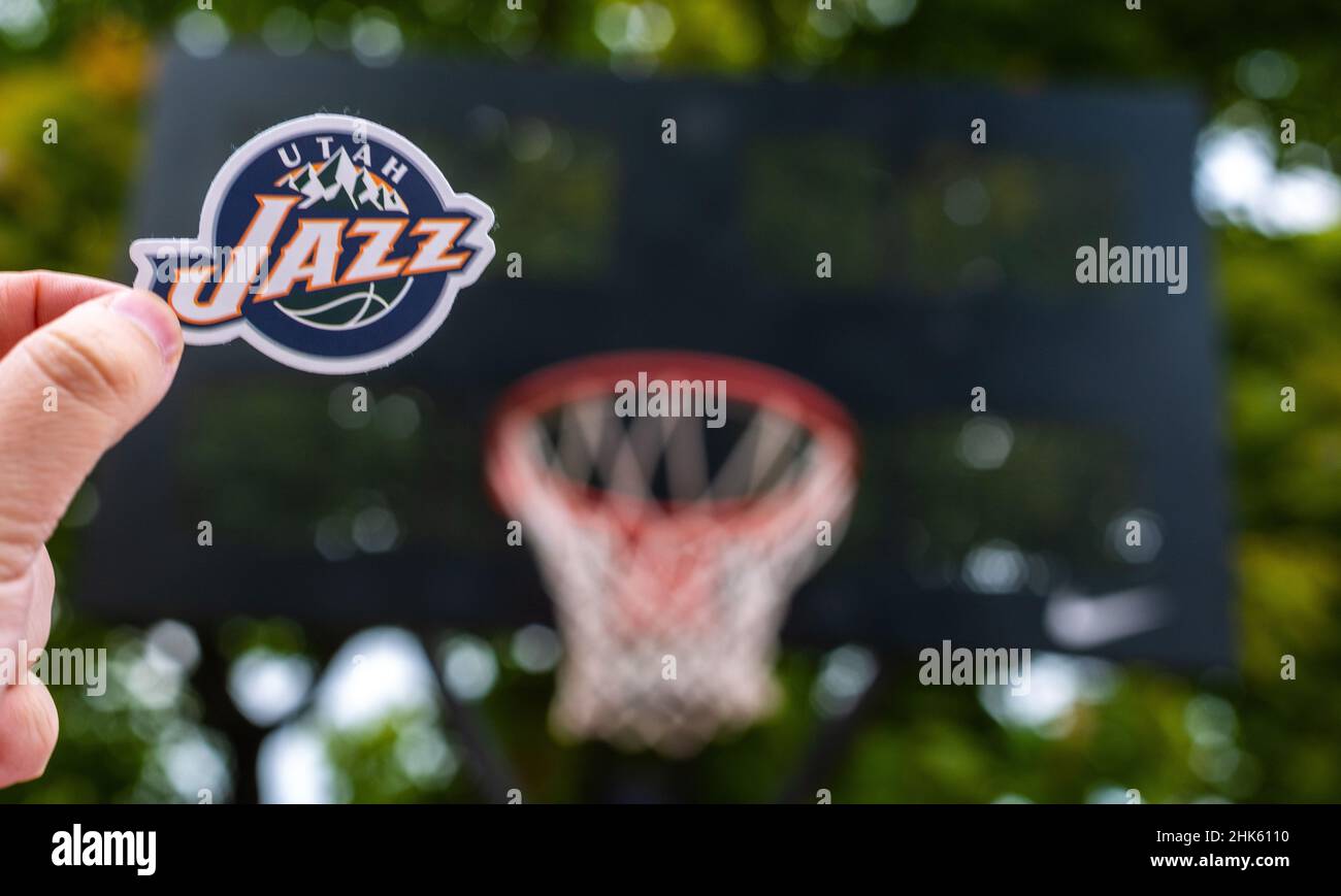 September 15, 2021, Salt Lake City, USA, A man holds the emblem of the