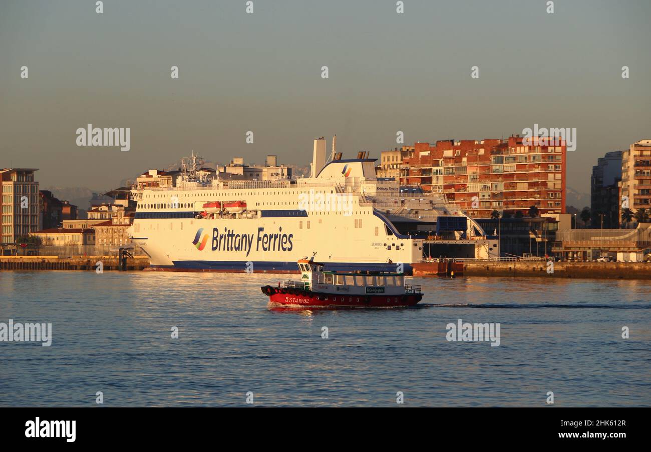 A Regina Ferry boat leaving in the bay of Santander Cantabria Spain ...