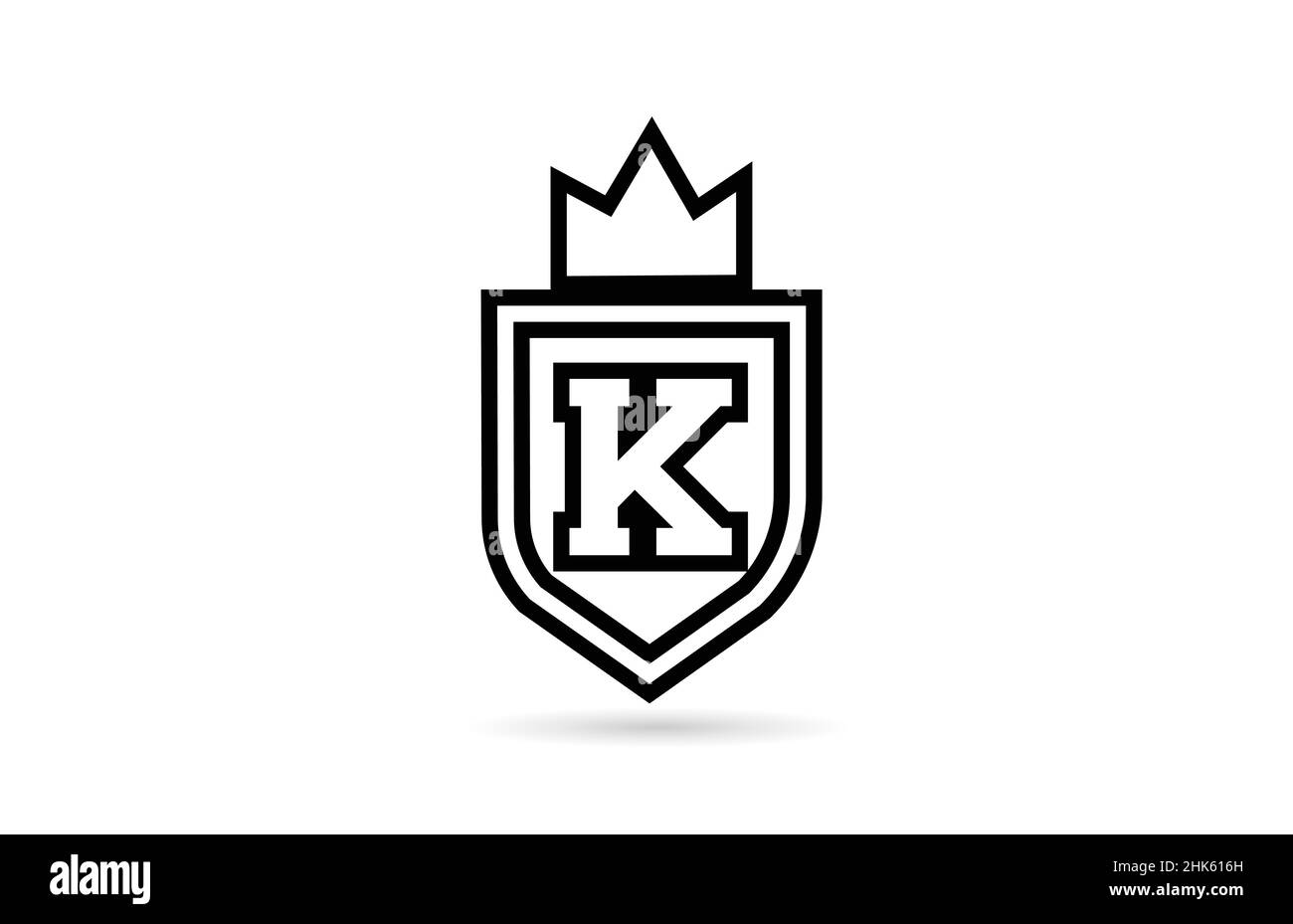 black and white K alphabet letter logo icon with shield and king crown ...