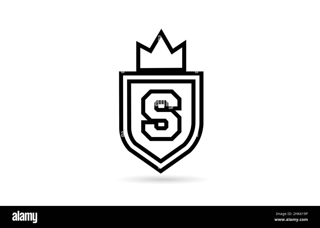 black and white S alphabet letter logo icon with shield and king crown ...