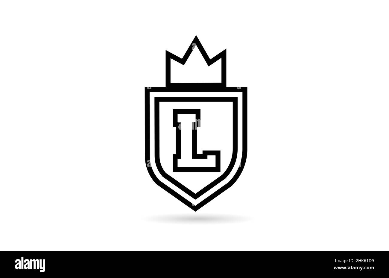 black and white L alphabet letter logo icon with shield and king crown ...