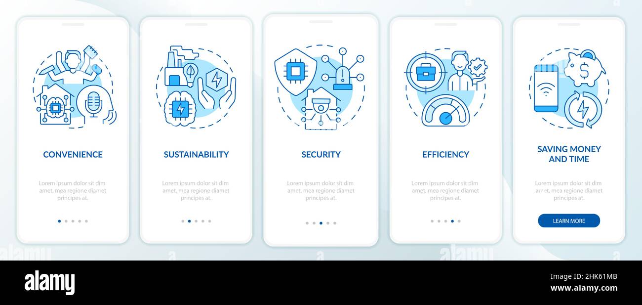Smart technologies benefits blue onboarding mobile app screen Stock Vector