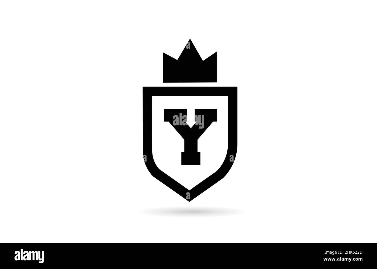 black and white Y alphabet letter logo icon with shield and king crown ...