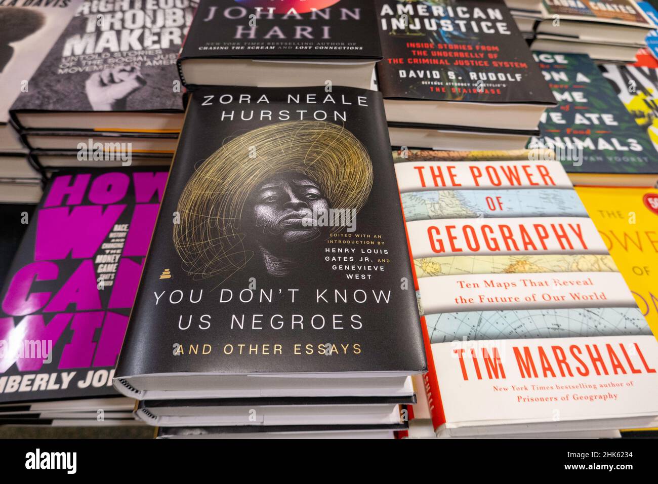 Barnes & Noble Booksellers Book Display for Black History Month, 2022, , NYC, USA Stock Photo