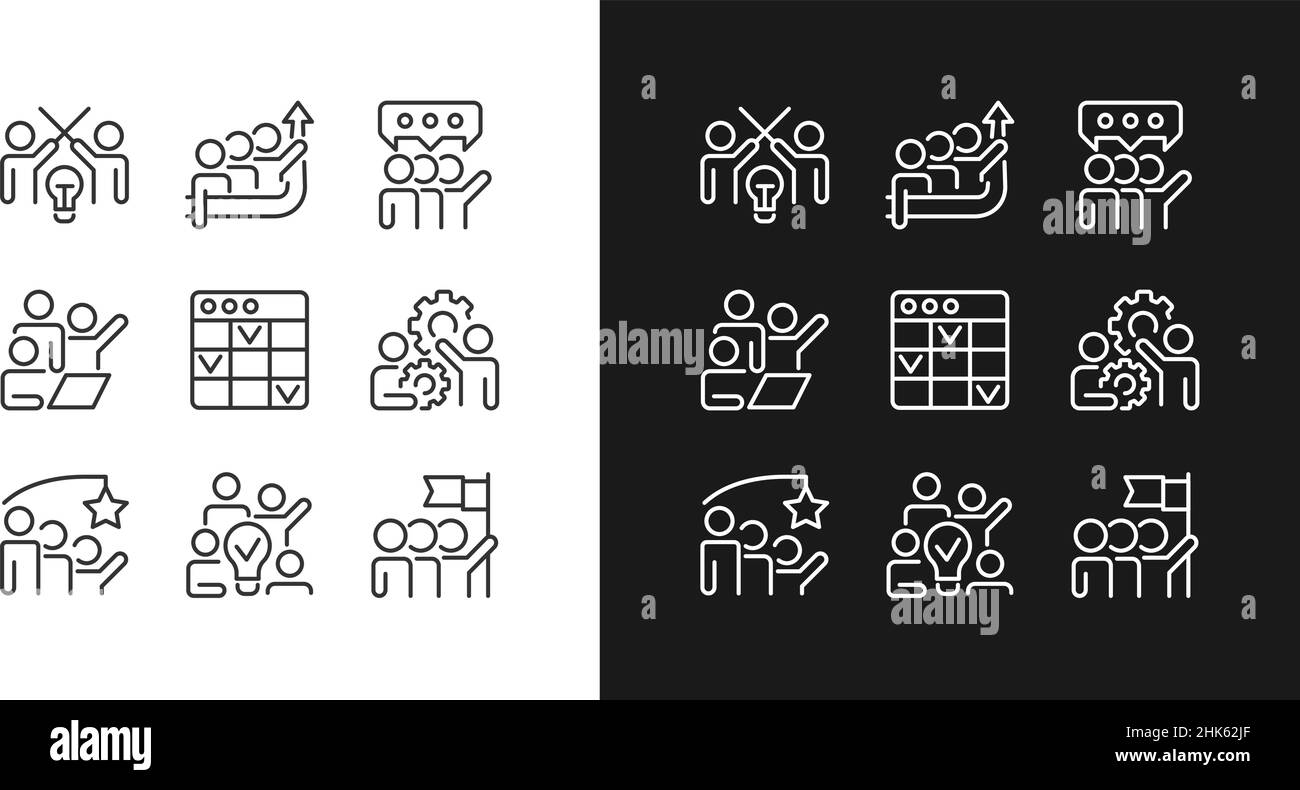 Collaboration pixel perfect linear icons set for dark, light mode Stock ...