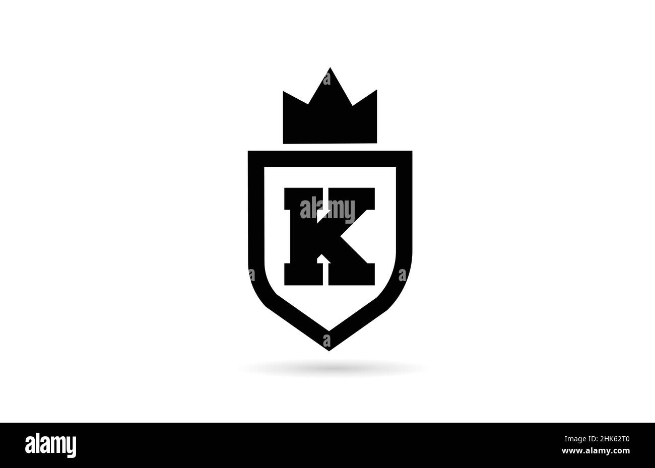 black and white K alphabet letter logo icon with shield and king crown ...