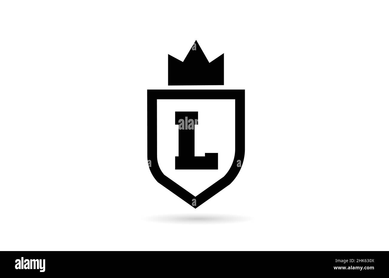 black and white L alphabet letter logo icon with shield and king crown ...