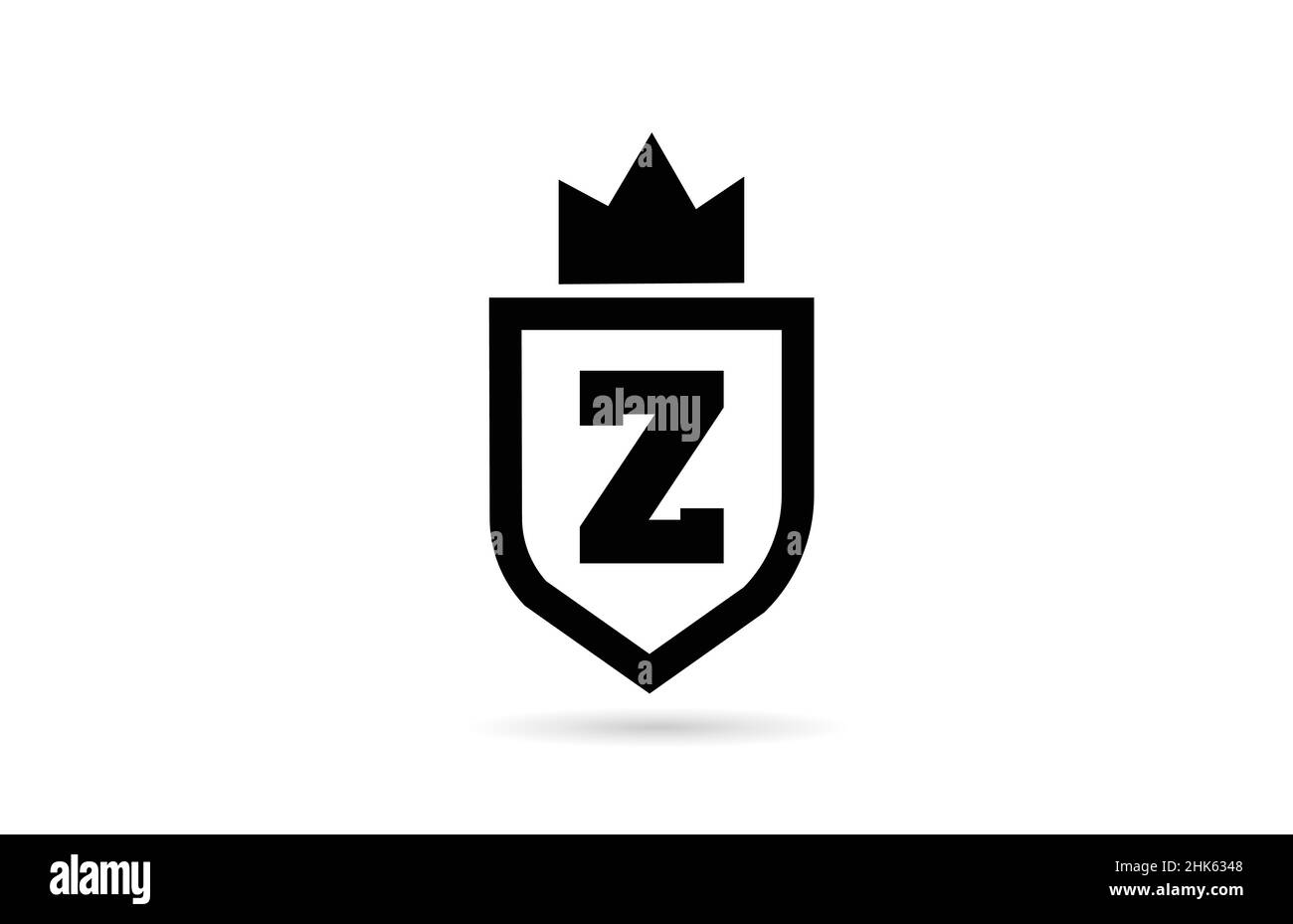 black and white Z alphabet letter logo icon with shield and king crown ...