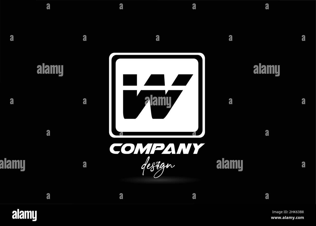 square W alphabet letter logo icon with black and white design ...