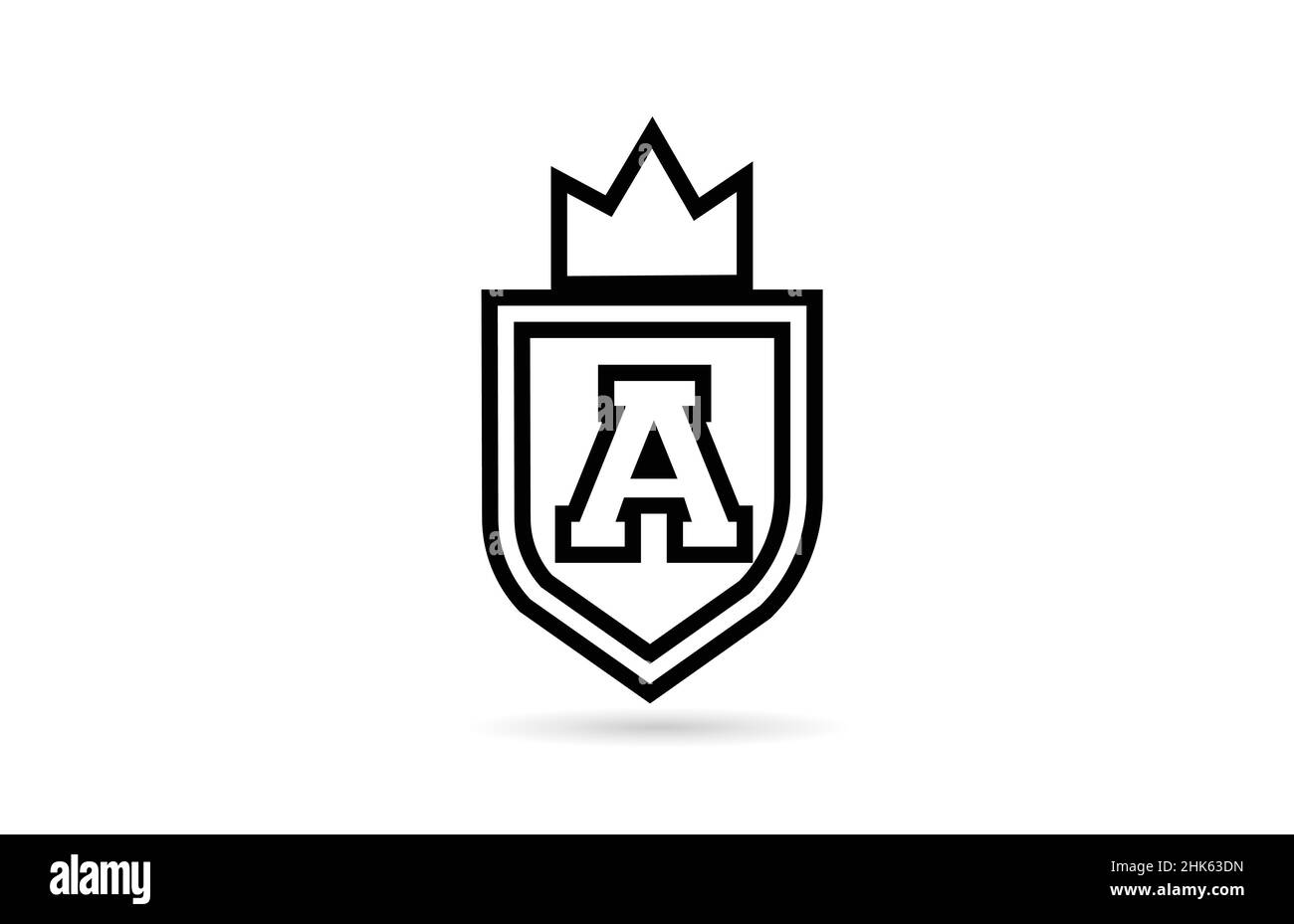 black and white A alphabet letter logo icon with shield and king crown ...