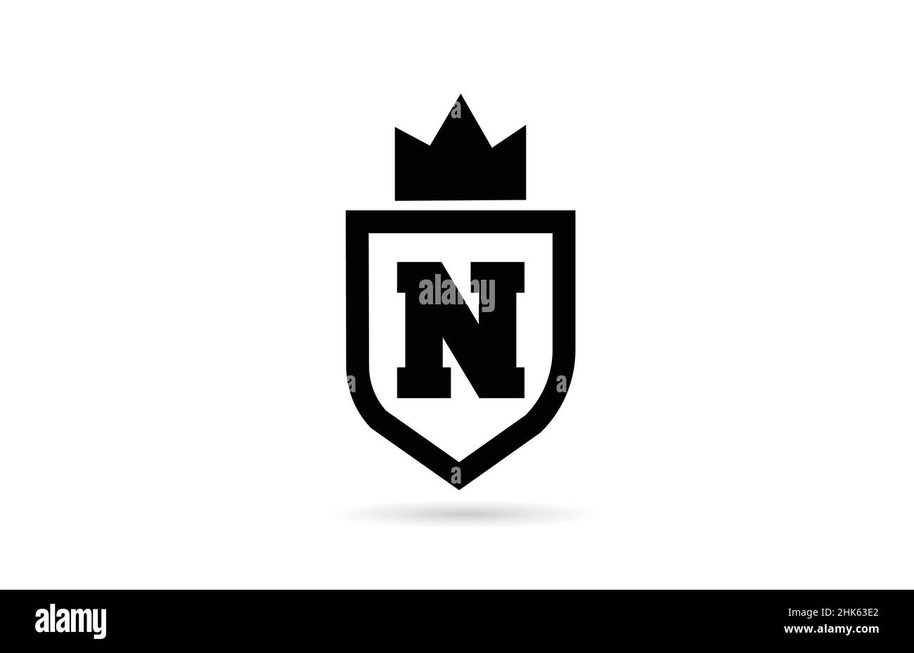 black and white N alphabet letter logo icon with shield and king crown ...