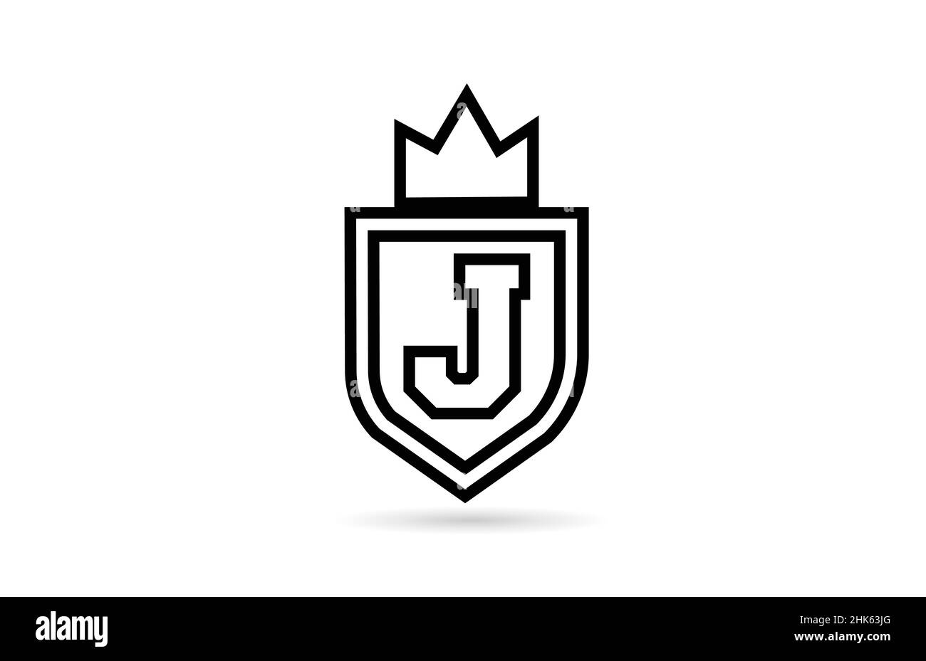black and white J alphabet letter logo icon with shield and king crown ...