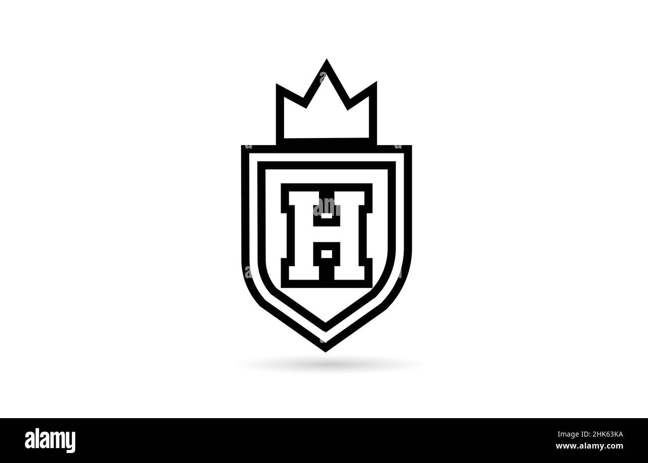 black and white H alphabet letter logo icon with shield and king crown ...