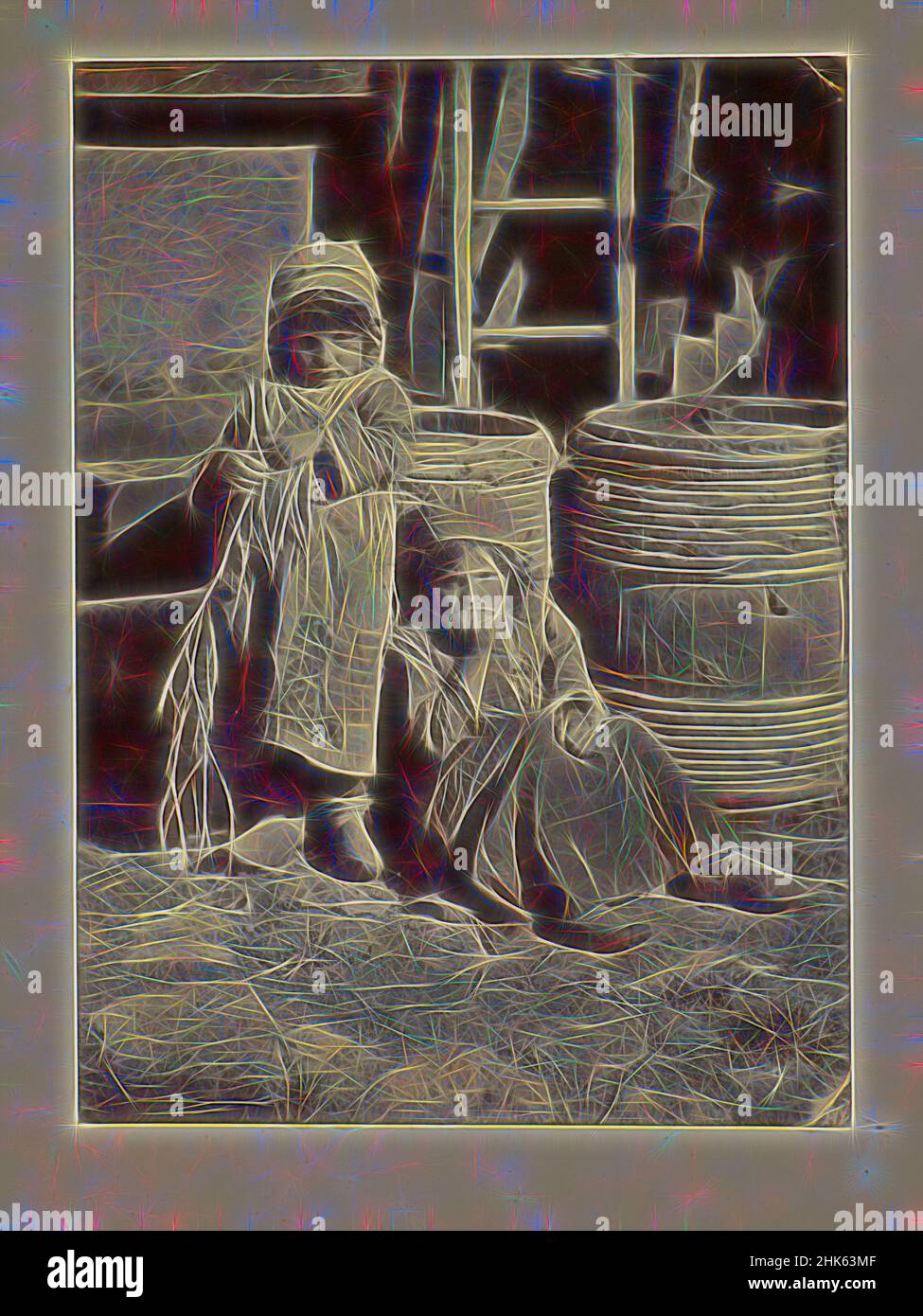 Inspired by Two Country Children, Constant Alexandre Famin, French, 1827–1888, c.1859, Albumen print, Photographs, image: 6 5/8 x 4 13/16 in. (16.8 x 12.2 cm, Reimagined by Artotop. Classic art reinvented with a modern twist. Design of warm cheerful glowing of brightness and light ray radiance. Photography inspired by surrealism and futurism, embracing dynamic energy of modern technology, movement, speed and revolutionize culture Stock Photo