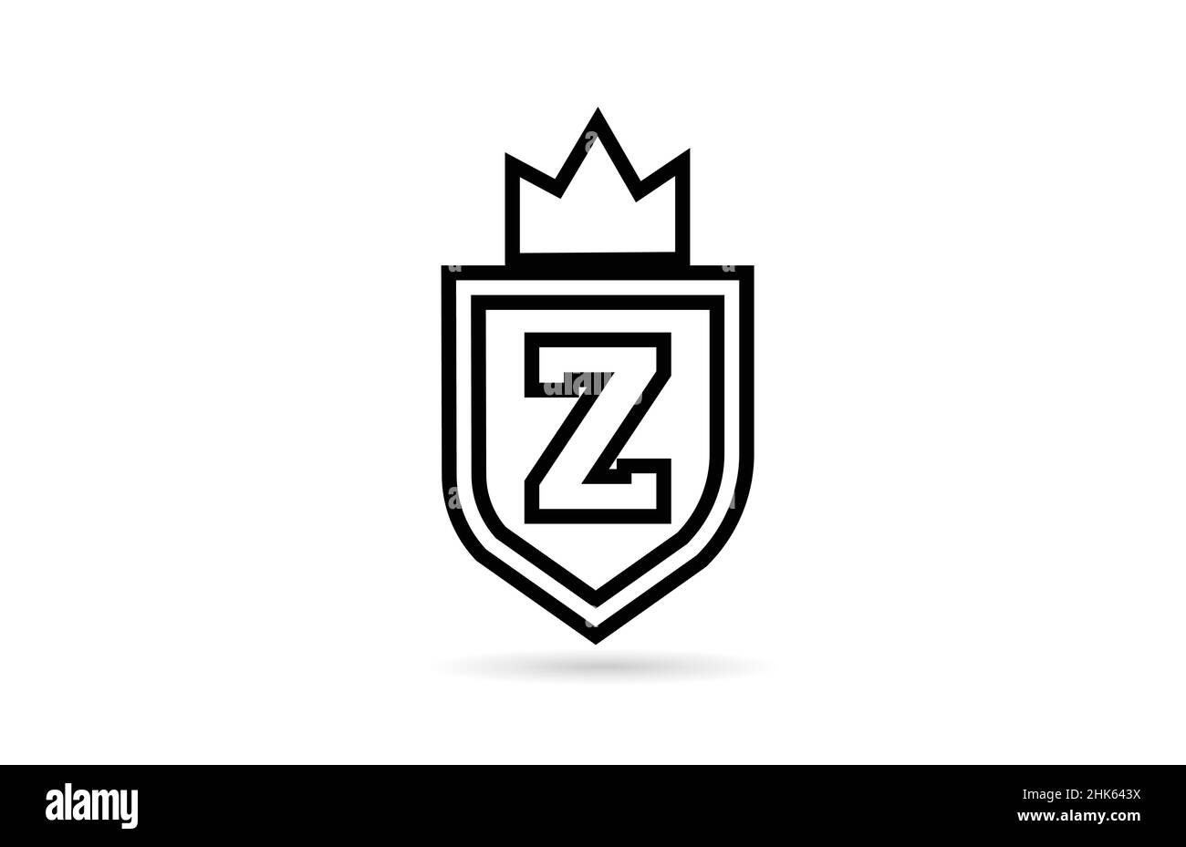 black and white Z alphabet letter logo icon with shield and king crown ...