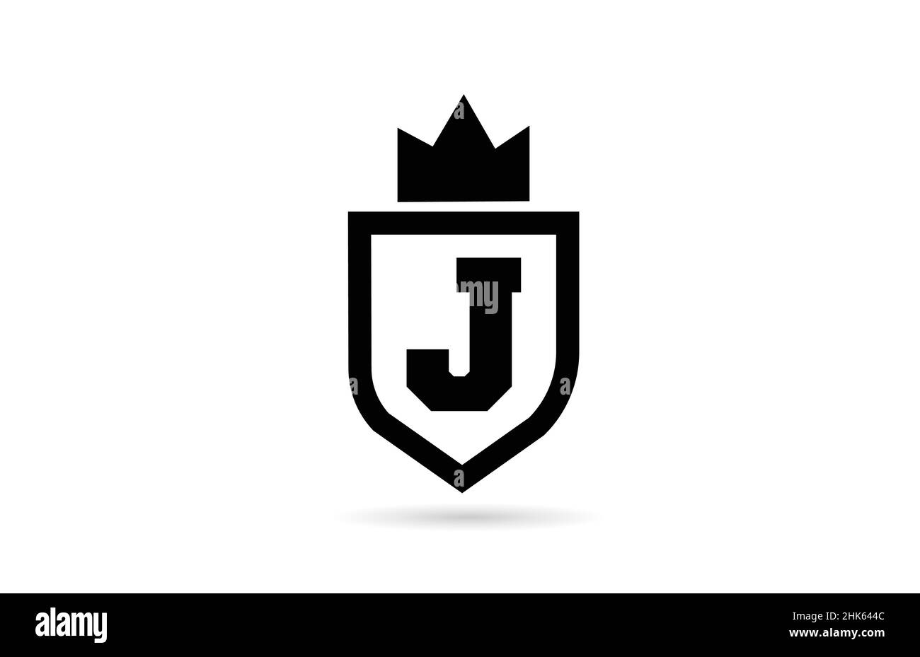 black and white J alphabet letter logo icon with shield and king crown ...