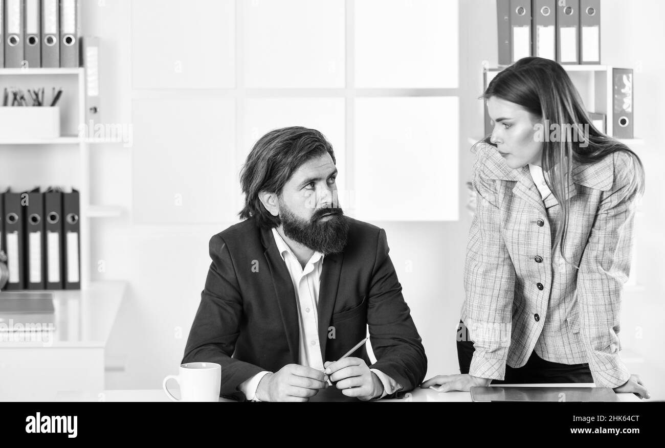 Startup team. Business report. Successful business. Man and woman