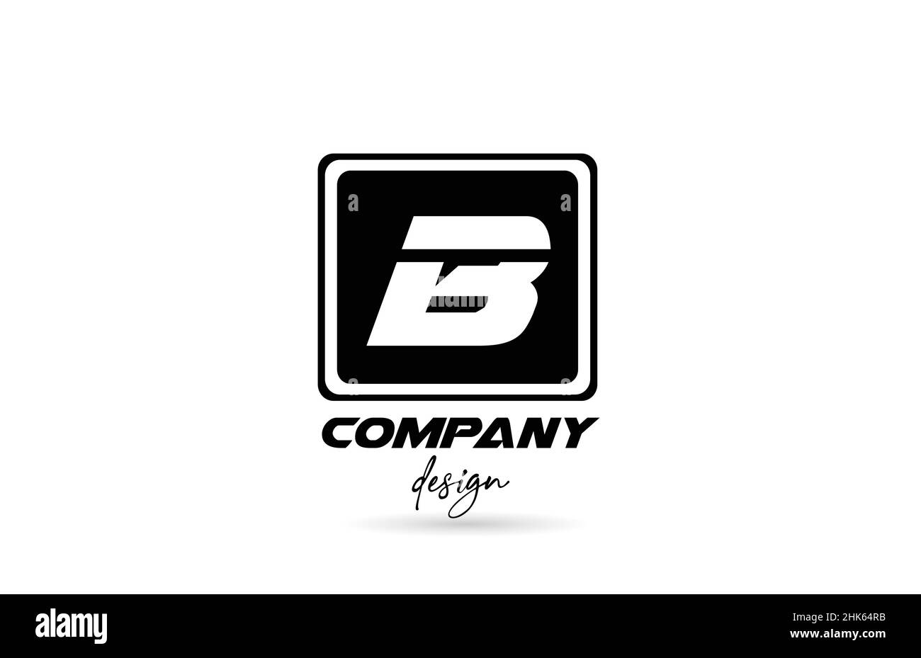 B alphabet letter logo icon with black and white design and square ...