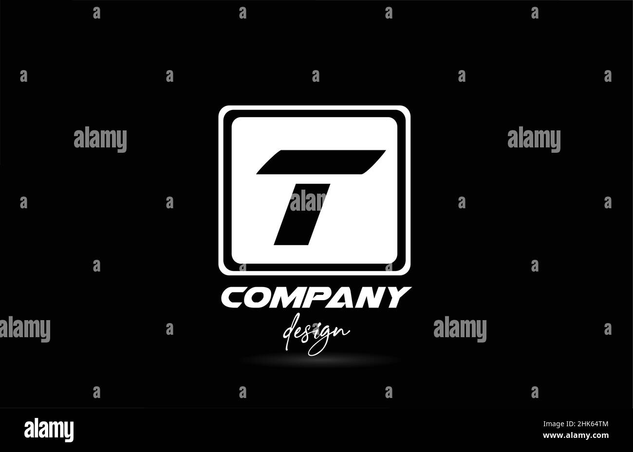 square T alphabet letter logo icon with black and white design ...