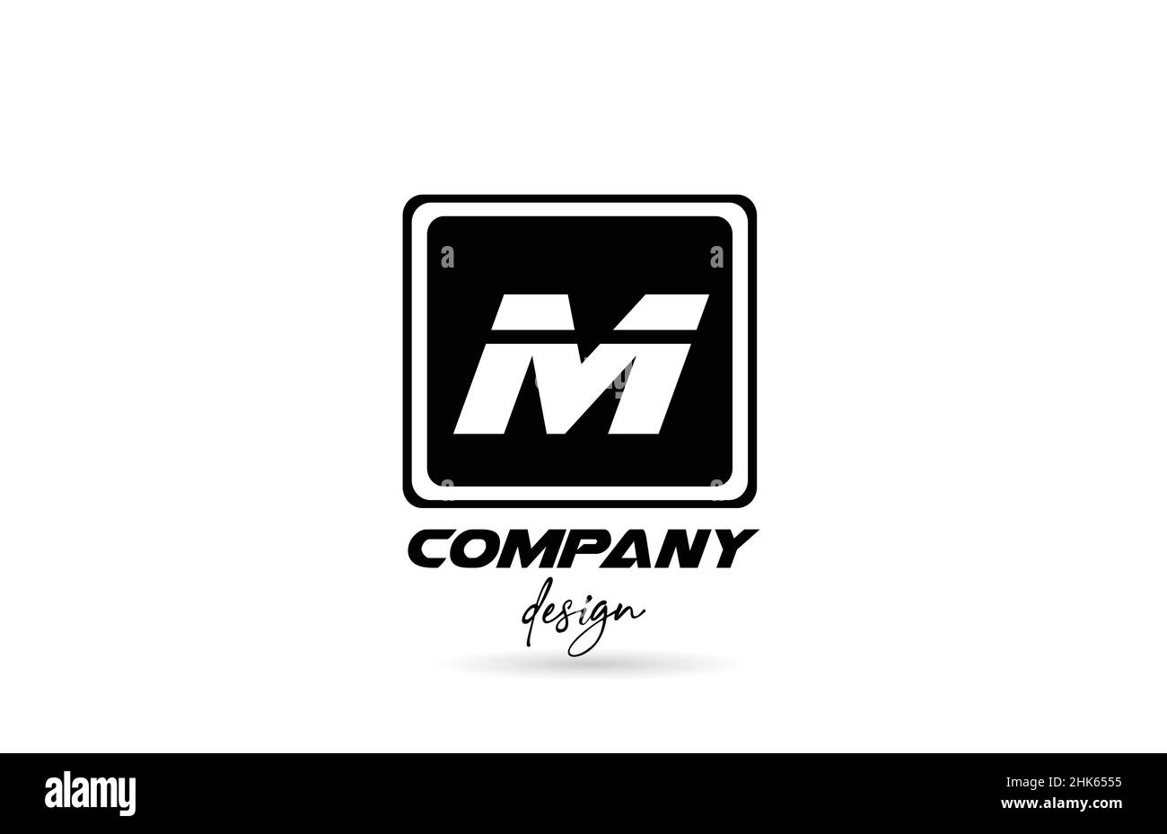 M alphabet letter logo icon with black and white design and square ...
