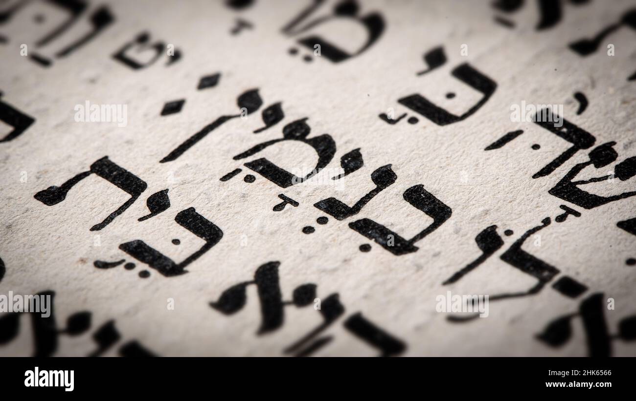 Closeup of hebrew word in Torah page. English translation is name