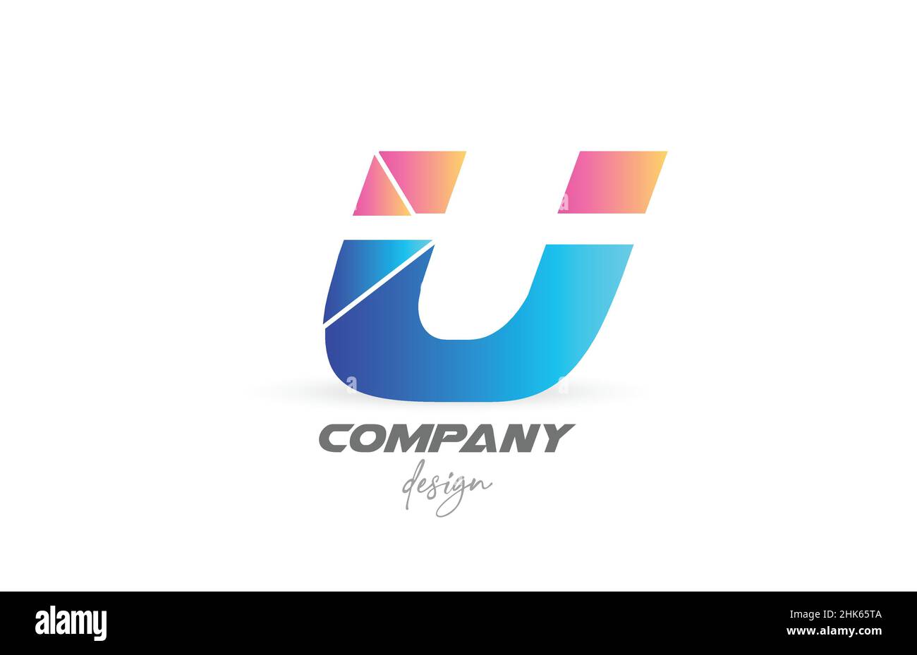 Colorful U alphabet letter logo icon with sliced design and blue pink ...